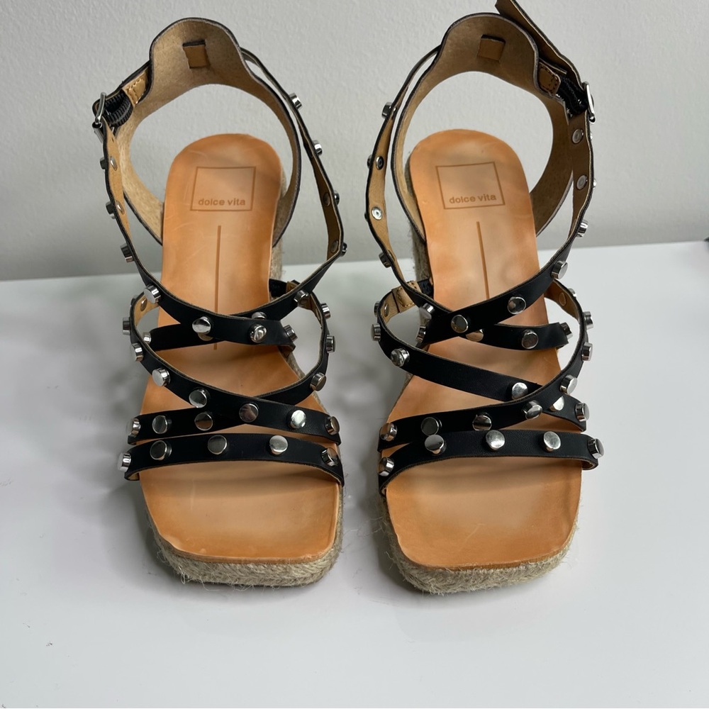 Dolce Vita Black Studded Espadrille Platform Sandals size 6.5